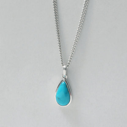 Natural Turquoise Gemstone Pendant Necklace – Sterling Silver Teardrop Design for Calm & Protection