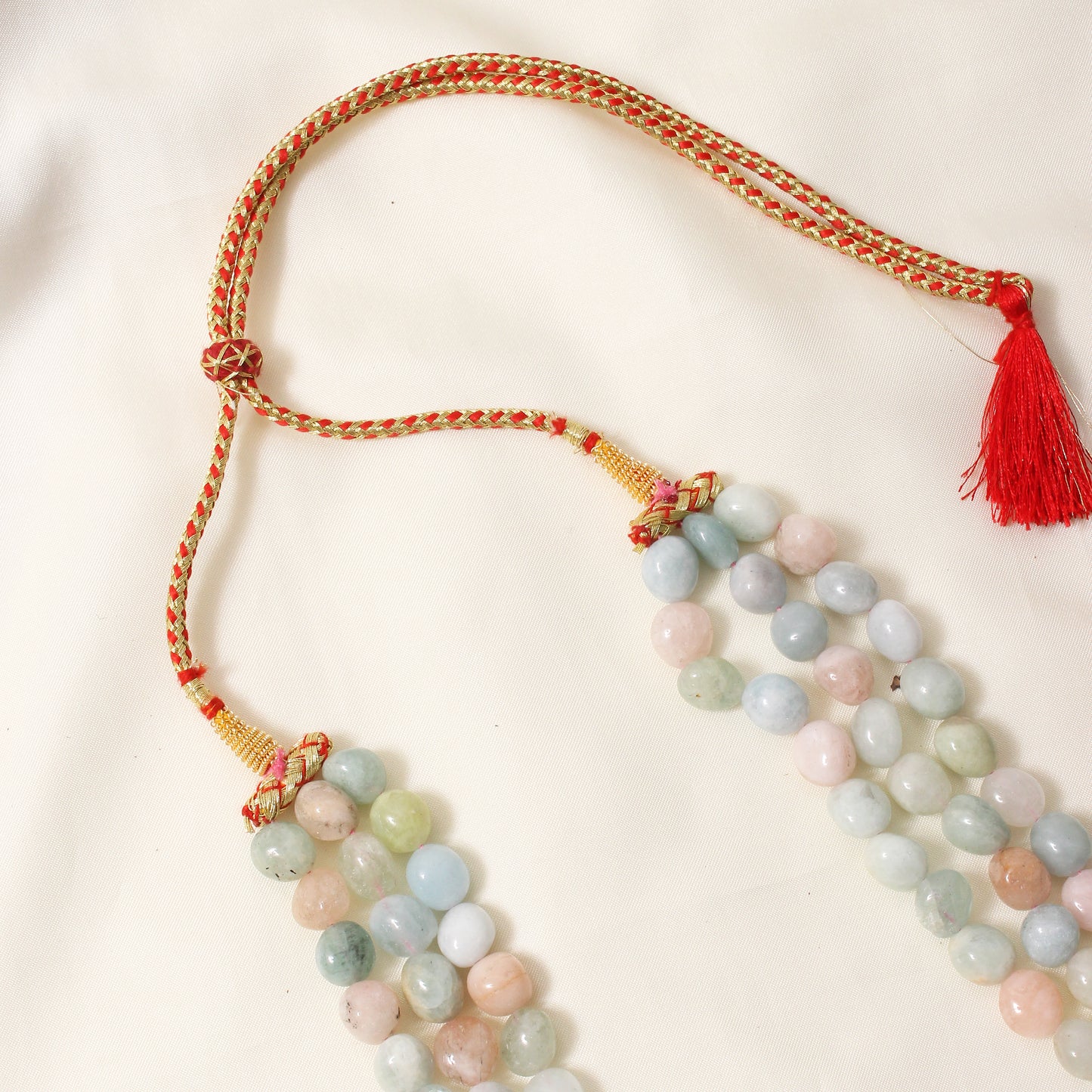Natural Multi Aquamarine 3-layer Gemstone Sarafa Necklace – Handmade Pastel Beaded Jewelry for Calm & Elegance