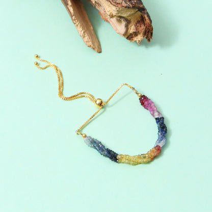 Natural Multi-Sapphire Bolo Chain Gemstone Bracelet – Adjustable Luxury