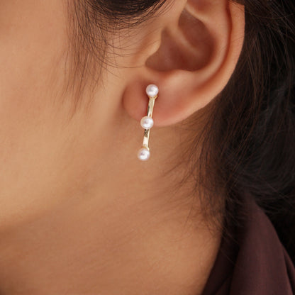 Elevate Your Style – Natural Pearl Linear Bar Earrings in 925 Sterling Silver with Gold Plating