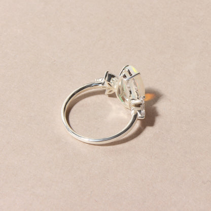 Natural Ethiopian Opal Pear Shape Ring with Marquise Accent Stones – 925 Sterling Silver Fire Opal Statement Ring for Women