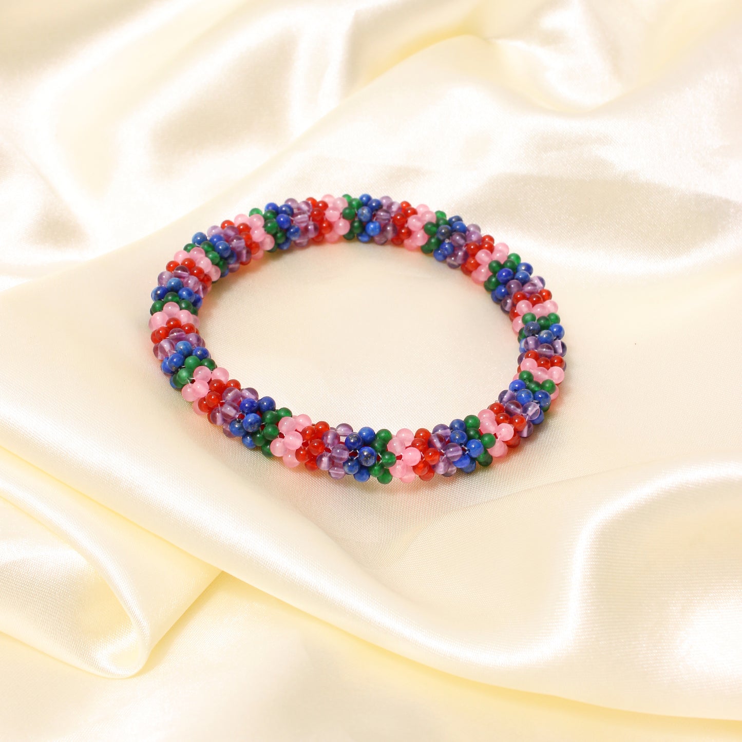 Vibrant Natural Multi-Gemstone Beaded Bangle/Bracelet – Colorful & Energetic Bracelet