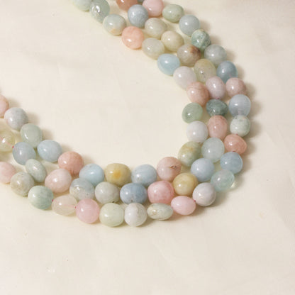 Natural Multi Aquamarine 3-layer Gemstone Sarafa Necklace – Handmade Pastel Beaded Jewelry for Calm & Elegance