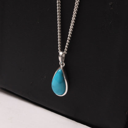 Natural Turquoise Gemstone Pendant Necklace – Sterling Silver Teardrop Design for Calm & Protection