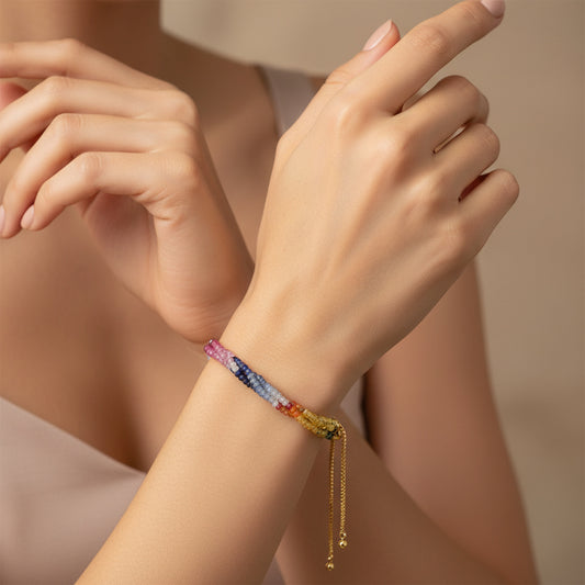 Natural Multi-Sapphire Bolo Chain Gemstone Bracelet – Adjustable Luxury