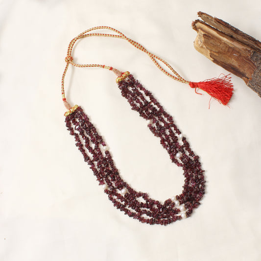 Natural Garnet & Pearl 4 Layer Sarafa Necklace – Traditional Multi-Strand Bridal & Festive Jewelry