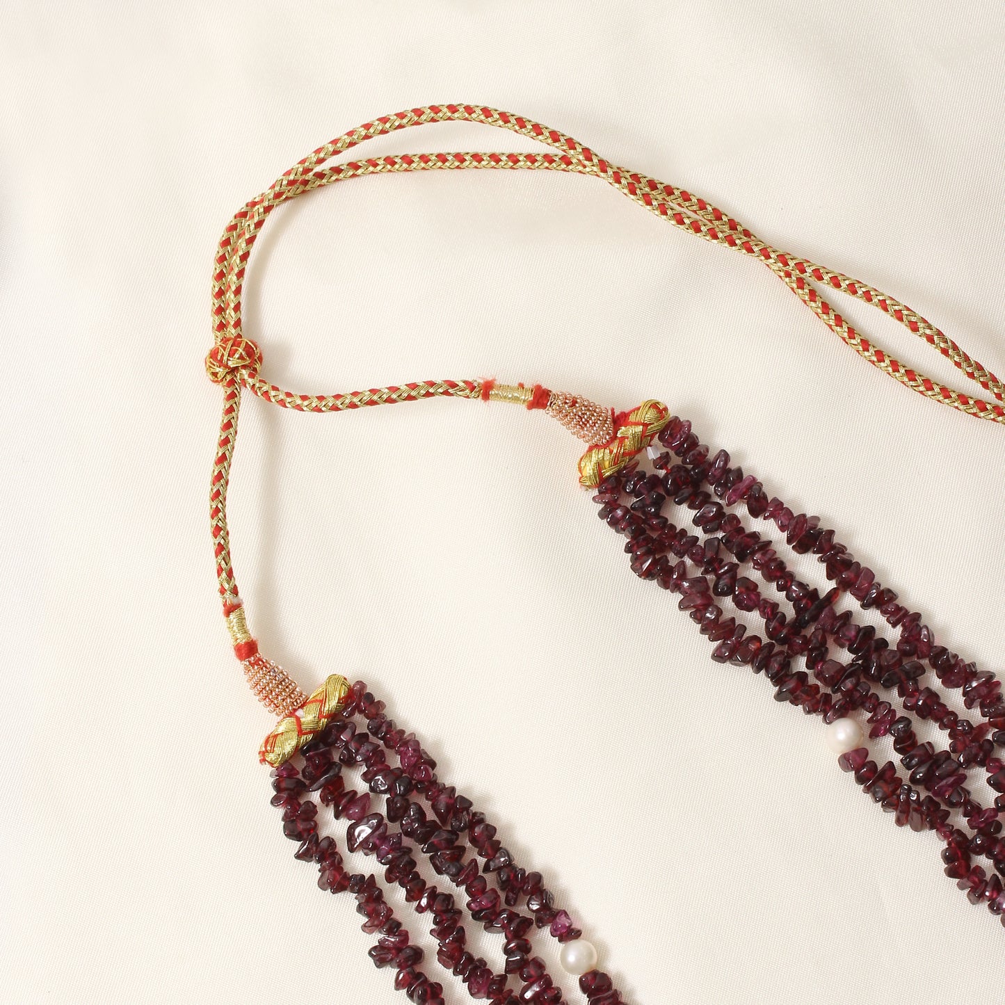 Natural Garnet & Pearl 4 Layer Sarafa Necklace – Traditional Multi-Strand Bridal & Festive Jewelry
