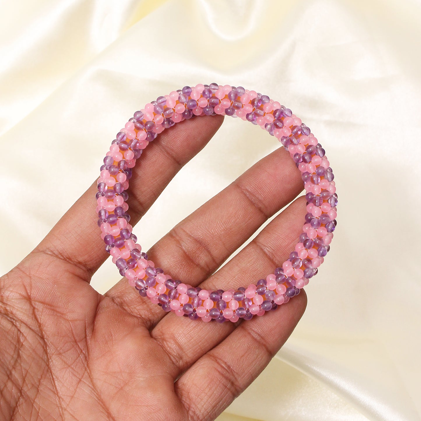 Radiant Natural Amethyst & Pink Quartz Bangle/Bracelet – Elegance & Healing Energy