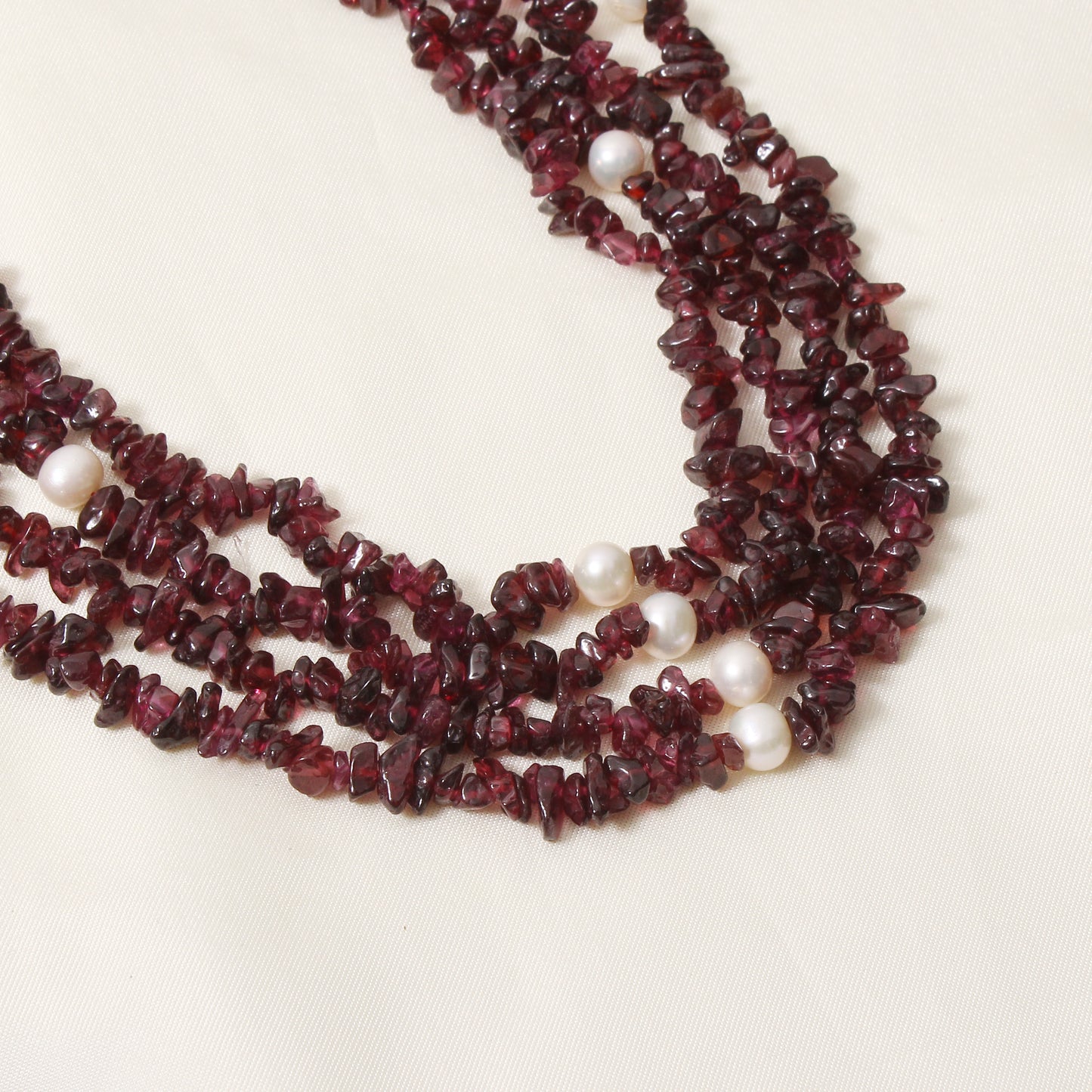 Natural Garnet & Pearl 4 Layer Sarafa Necklace – Traditional Multi-Strand Bridal & Festive Jewelry