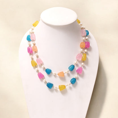 Natural Multi Quartz and Pearl Beads Designer Necklace – Colorful Healing Gemstone Jewelry