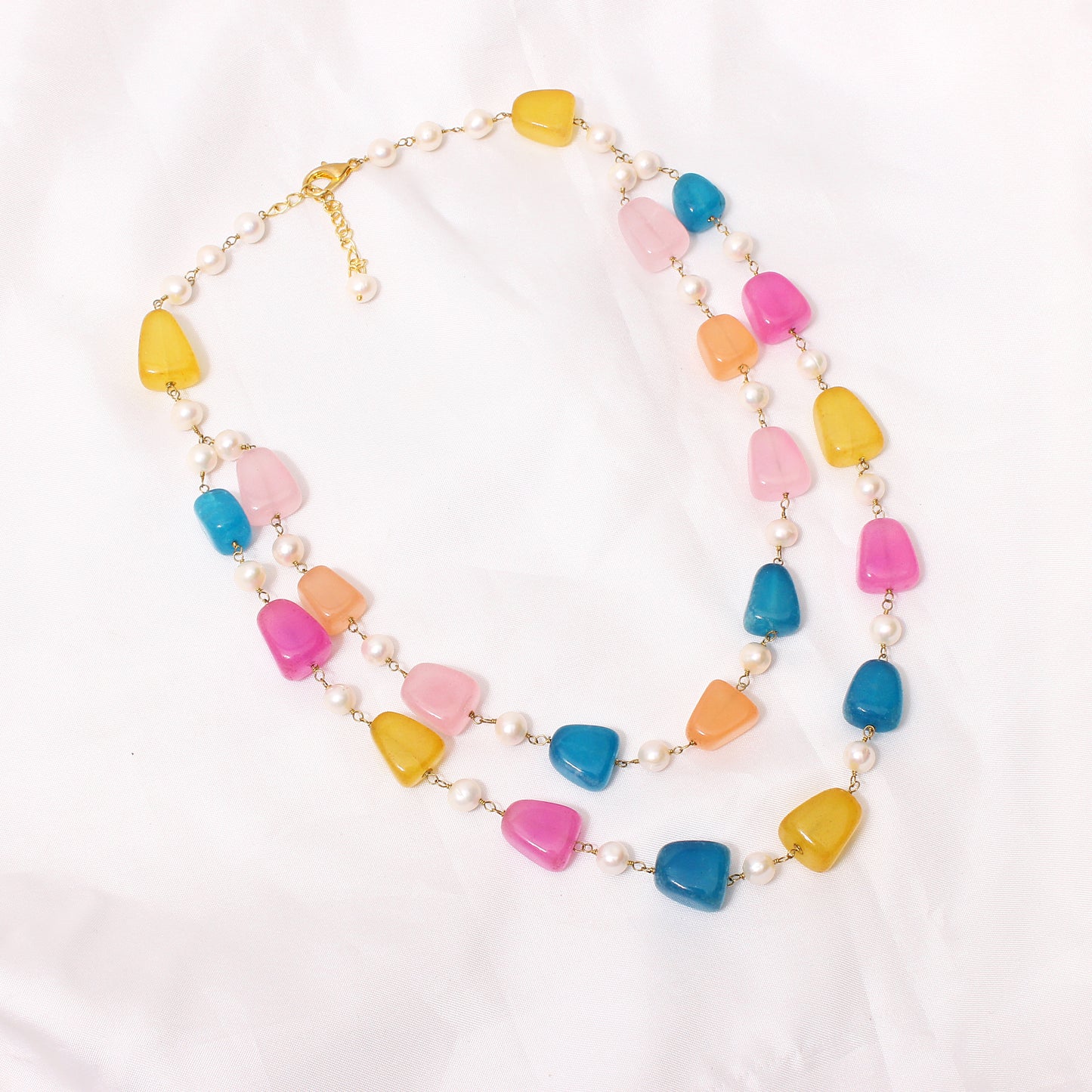 Natural Multi Quartz and Pearl Beads Designer Necklace – Colorful Healing Gemstone Jewelry