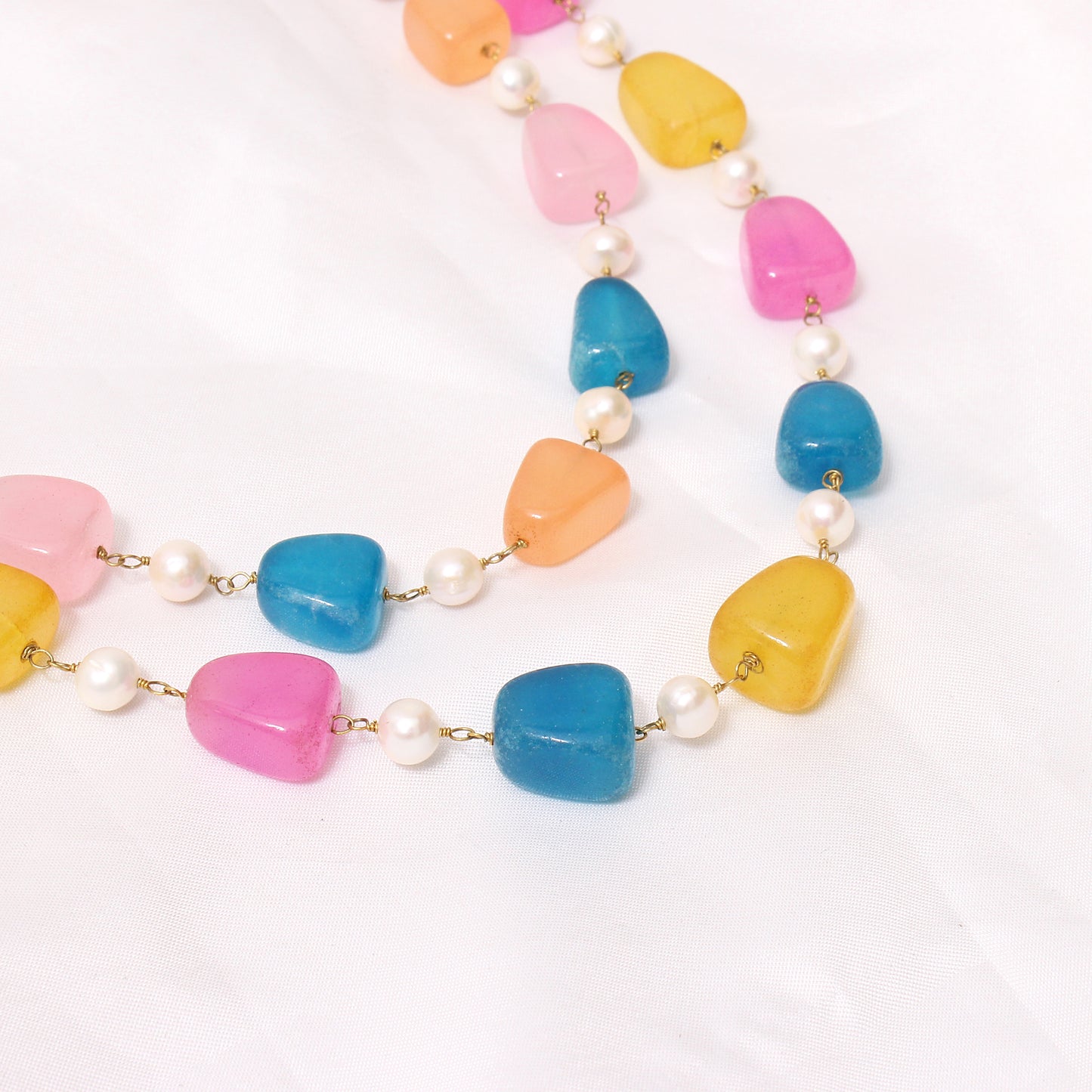 Natural Multi Quartz and Pearl Beads Designer Necklace – Colorful Healing Gemstone Jewelry