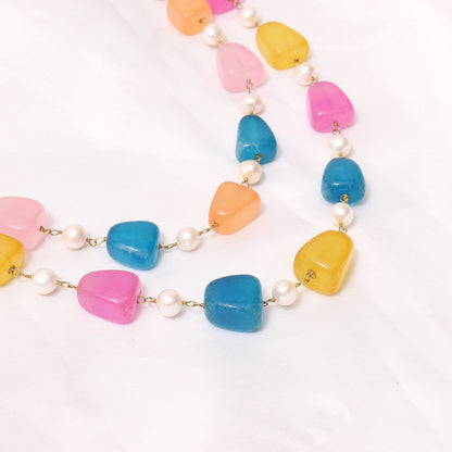 Natural Multi Quartz and Pearl Beads Designer Necklace – Colorful Healing Gemstone Jewelry