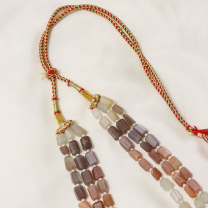 Natural Multi Moonstone & Pearl 3-Layered Sarafa Necklace – Ethereal Glow & Classic Style