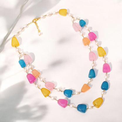 Natural Multi Quartz and Pearl Beads Designer Necklace – Colorful Healing Gemstone Jewelry