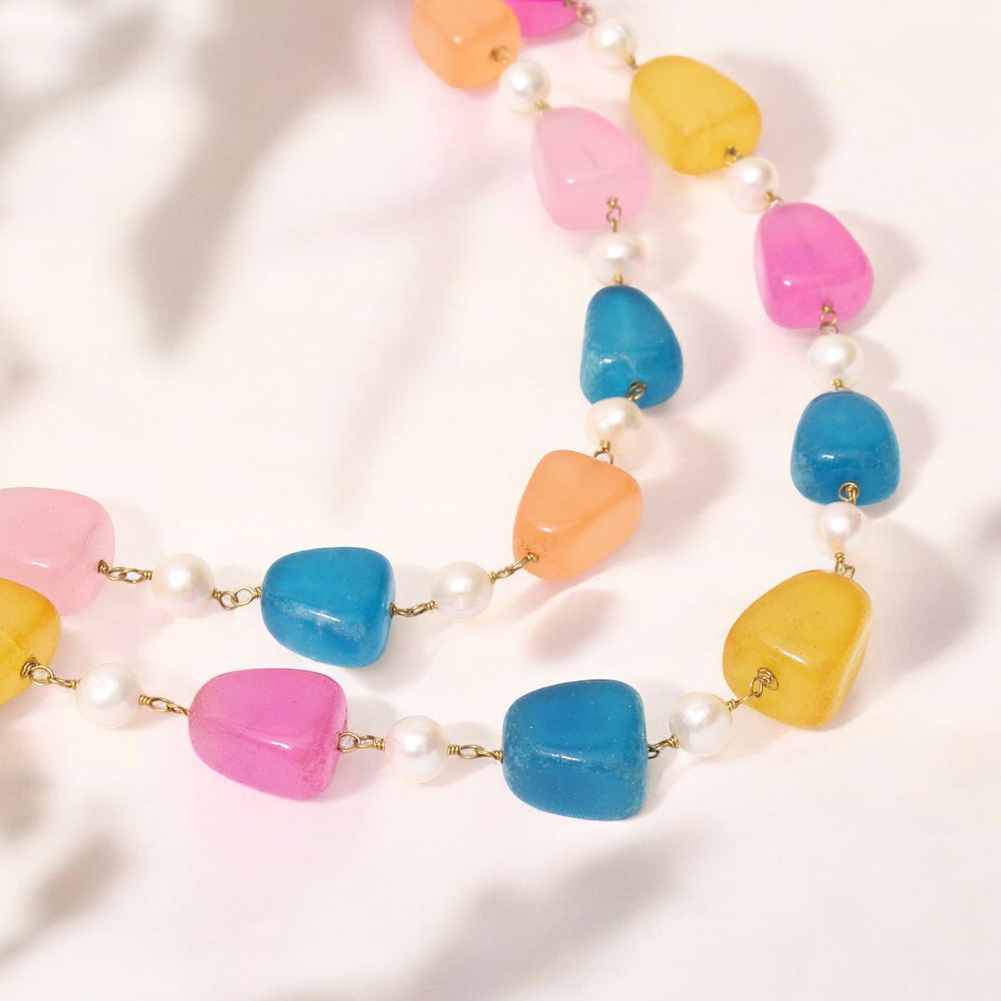 Natural Multi Quartz and Pearl Beads Designer Necklace – Colorful Healing Gemstone Jewelry