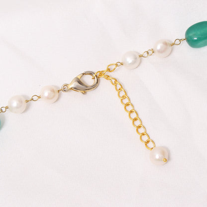 Natural Green Quartz & Freshwater Pearl Beaded Necklace – Elegant Double-Layer Jewelry