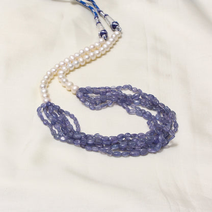 Elegant High-Quality Natural Tanzanite & Pearl Layered Sarafa Necklace – Timeless Luxury & Vibrant Shine