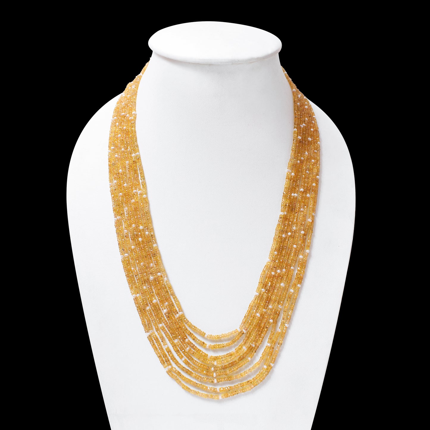 Natural Yellow Sapphire 9 Layer Sarafa Necklace – Luxury Multi-Strand Handmade Gemstone Statement Jewelry