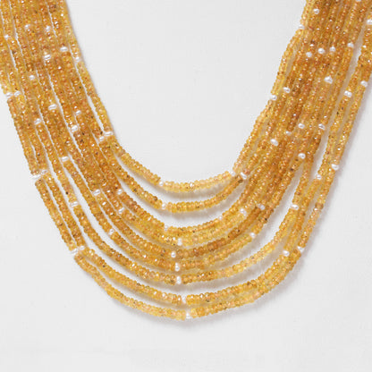 Natural Yellow Sapphire 9 Layer Sarafa Necklace – Luxury Multi-Strand Handmade Gemstone Statement Jewelry