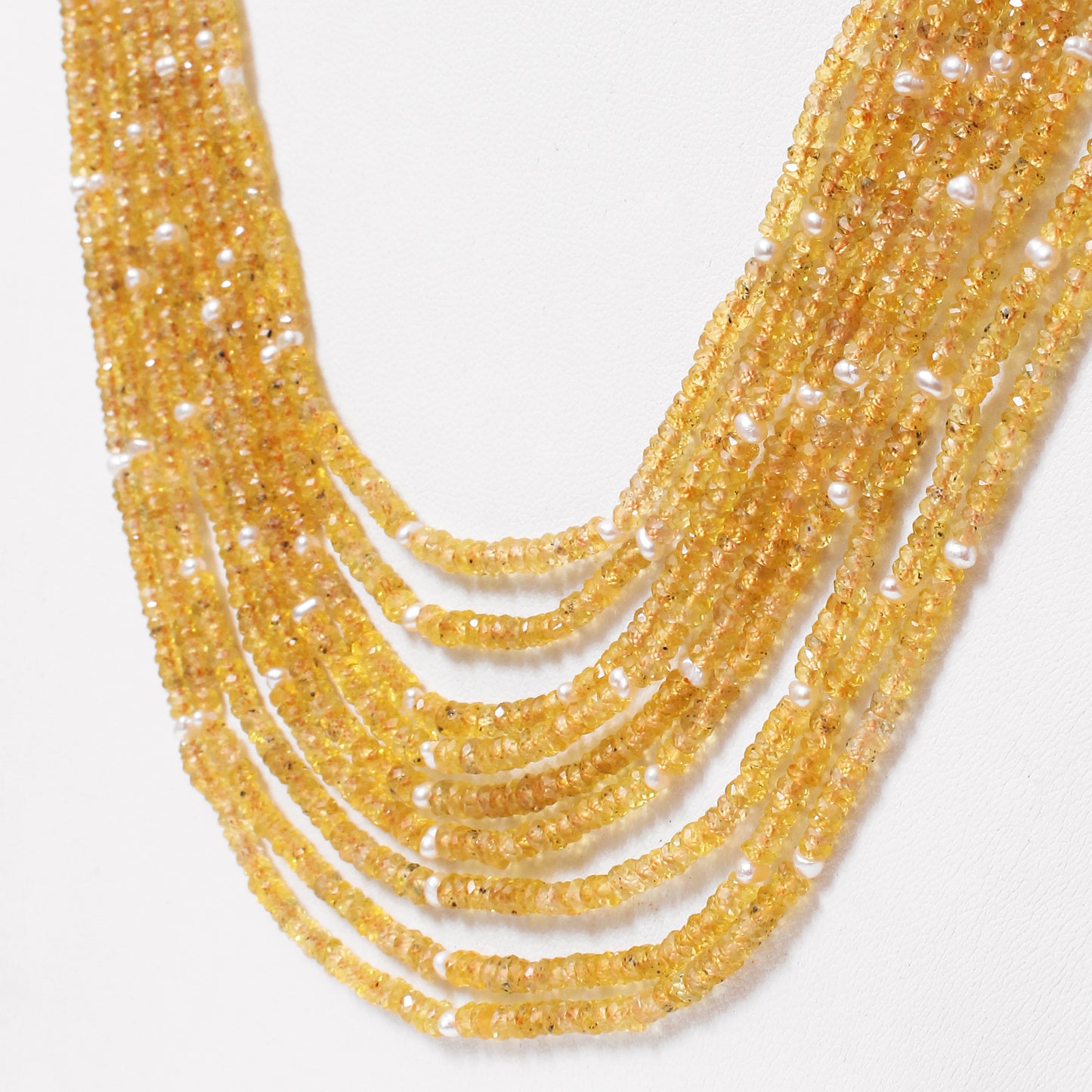 Natural Yellow Sapphire 9 Layer Sarafa Necklace – Luxury Multi-Strand Handmade Gemstone Statement Jewelry