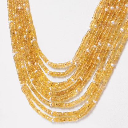 Natural Yellow Sapphire 9 Layer Sarafa Necklace – Luxury Multi-Strand Handmade Gemstone Statement Jewelry