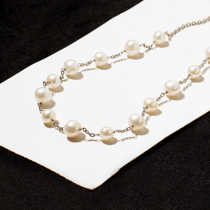 Elegant Natural Pearl Rosary Chain Necklace – 925 Sterling Silver Freshwater Pearl Jewelry