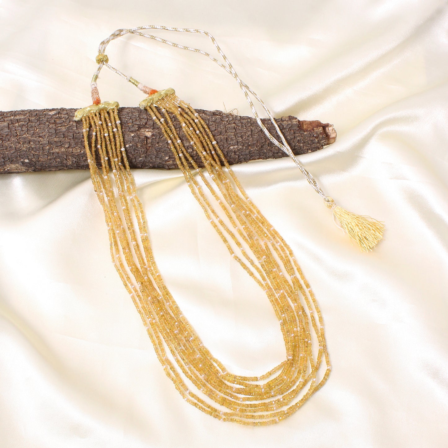 Natural Yellow Sapphire 9 Layer Sarafa Necklace – Luxury Multi-Strand Handmade Gemstone Statement Jewelry