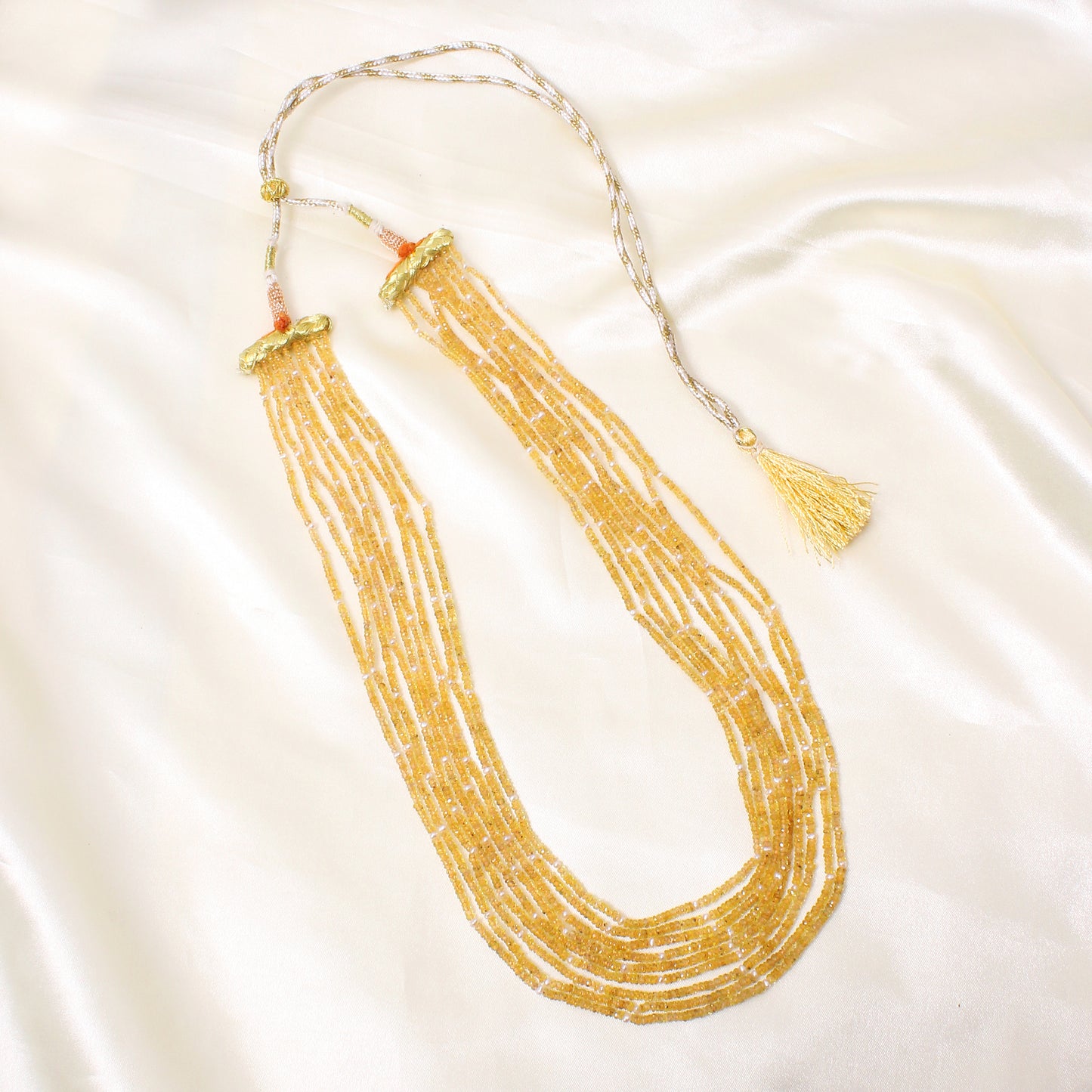 Natural Yellow Sapphire 9 Layer Sarafa Necklace – Luxury Multi-Strand Handmade Gemstone Statement Jewelry