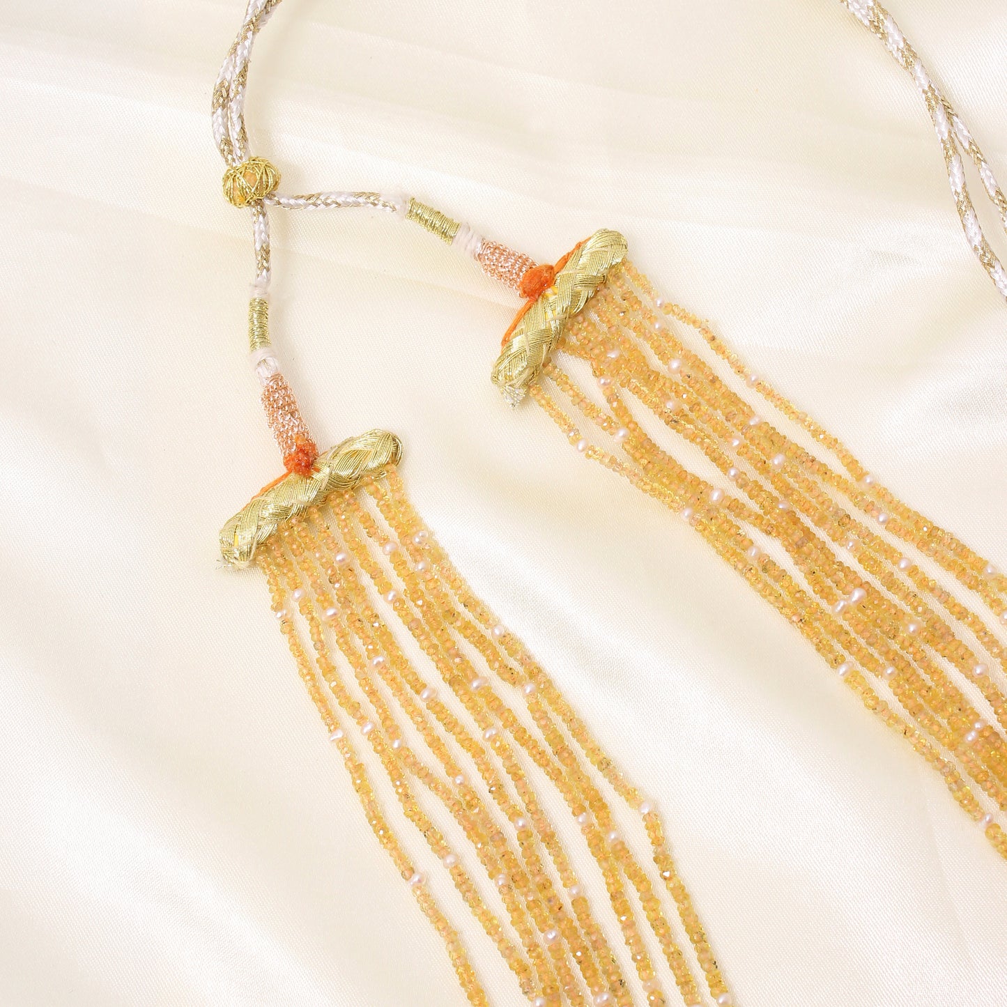 Natural Yellow Sapphire 9 Layer Sarafa Necklace – Luxury Multi-Strand Handmade Gemstone Statement Jewelry