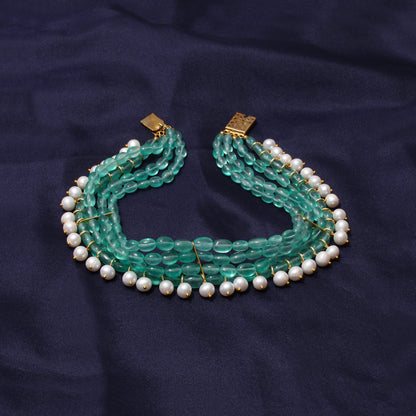 Natural Green Quartz & Pearl Choker Necklace – Elegant Fusion Jewelry for Modern Ethnic Looks