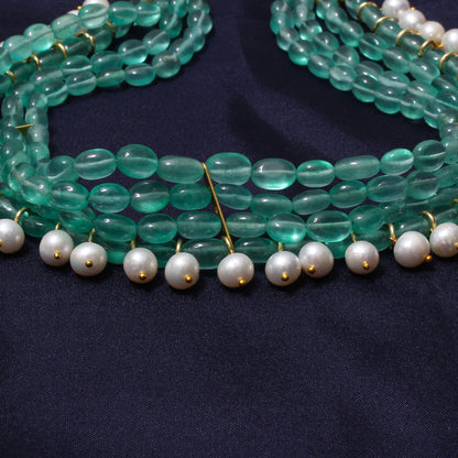 Natural Green Quartz & Pearl Choker Necklace – Elegant Fusion Jewelry for Modern Ethnic Looks