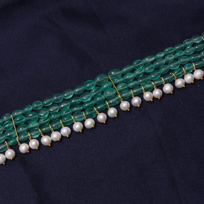 Natural Green Quartz & Pearl Choker Necklace – Elegant Fusion Jewelry for Modern Ethnic Looks