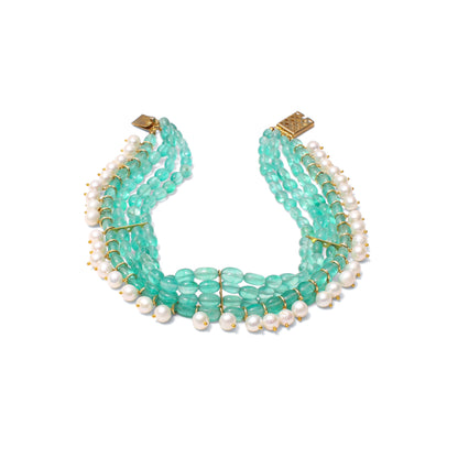 Natural Green Quartz & Pearl Choker Necklace – Elegant Fusion Jewelry for Modern Ethnic Looks