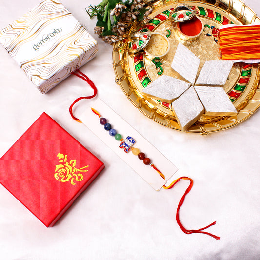 Gemstone Rakhi with Captain-Themed Superhero Charm – Fun & Protective Raksha Bandhan Bracelet for Kids