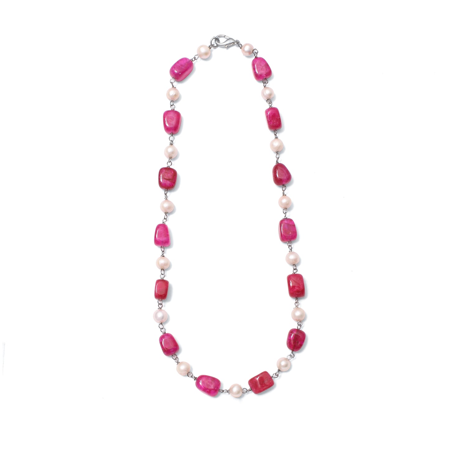 Ruby Quartz & Pearl Rosary Chain Necklace – Gemstone Jewelry for Love, Grace & Positive Energy