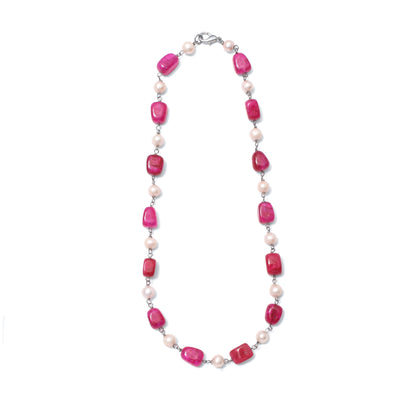 Ruby Quartz & Pearl Rosary Chain Necklace – Gemstone Jewelry for Love, Grace & Positive Energy