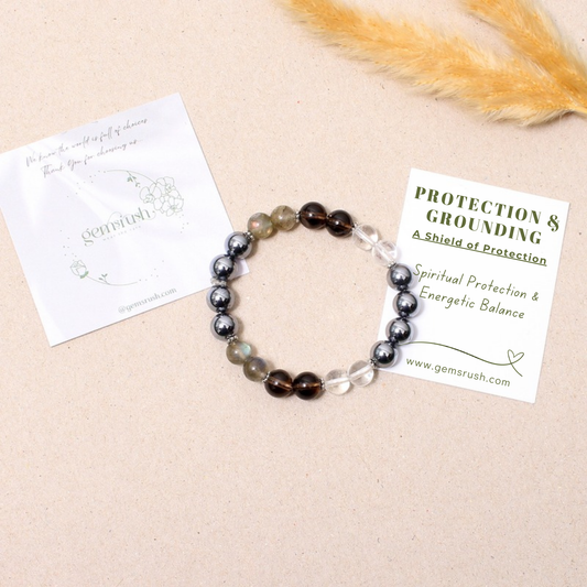 Protection & Grounding - Healing Stretchable Gemstone Bracelet – Shield Your Energy