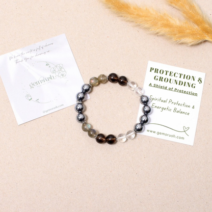 Protection & Grounding + Tiger Eye Healing Stretchable Gemstone Bracelet – Shield of Strength