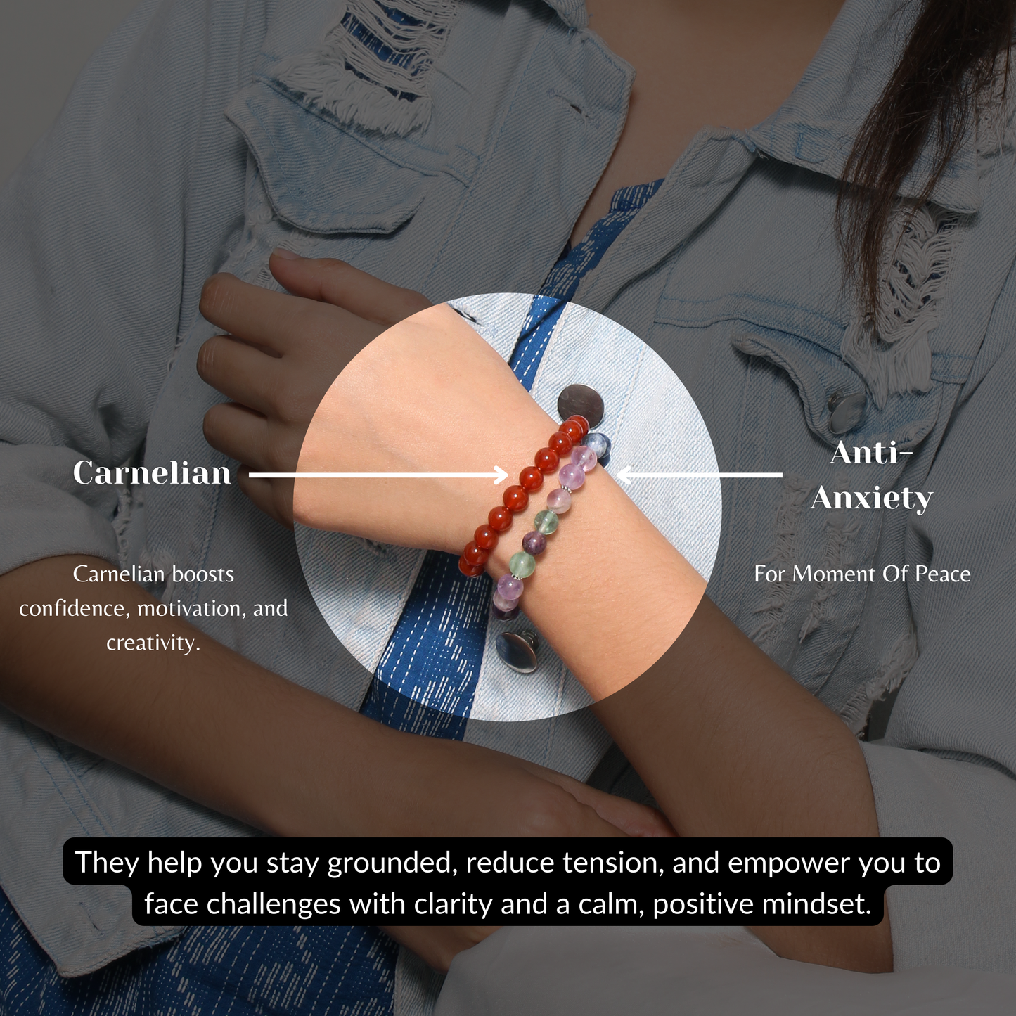 Anti-Anxiety + Carnelian Healing Stretchable Gemstone Bracelet – Stay Grounded & Embrace Peace