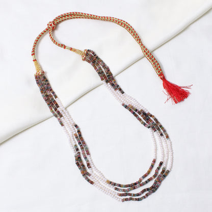 Natural Multi Tourmaline & Freshwater Pearl 4-Layer Beaded Sarafa Necklace | Luxury Handmade Healing Jewelry