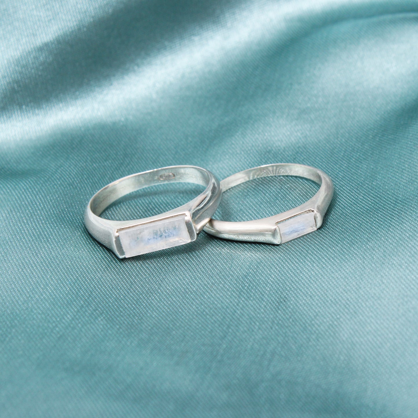 Natural Moonstone Couple Rings in 925 Sterling Silver – Matching Love Bands for Couples