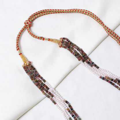 Natural Multi Tourmaline & Freshwater Pearl 4-Layer Beaded Sarafa Necklace | Luxury Handmade Healing Jewelry