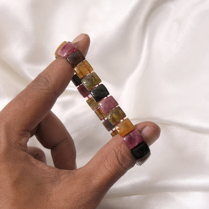 Multi-Tourmaline Gemstone Bracelet – Natural Healing Crystal for Protection, Balance & Positive Energy