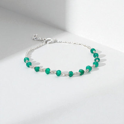 Natural Green Onyx Rosary Chain Bracelet – Faceted Gemstone Chain Bracelet for Protection & Confidence