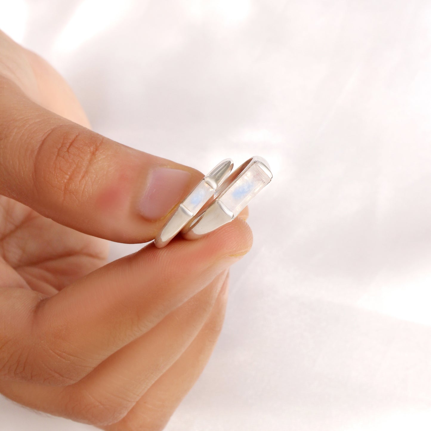 Natural Moonstone Couple Rings in 925 Sterling Silver – Matching Love Bands for Couples