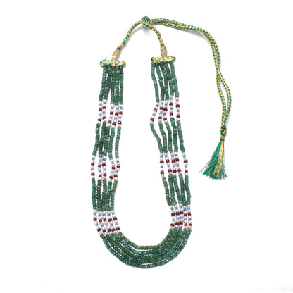 Natural Emerald, Pearl, Ruby & Tanzanite 5-Layer Sarafa Necklace – Luxurious Multi-Gemstone Jewelry for Royal Elegance