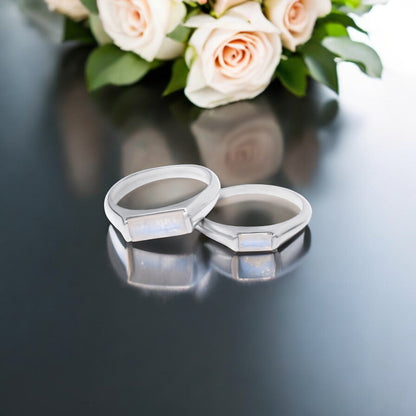 Natural Moonstone Couple Rings in 925 Sterling Silver – Matching Love Bands for Couples