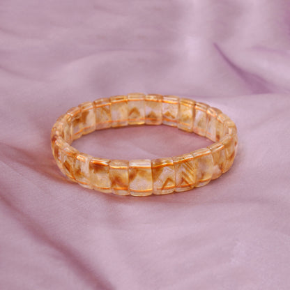 Natural Citrine Rectangle Stretch Bracelet 12x7mm | Handmade Yellow Citrine Gemstone Beaded Bracelet