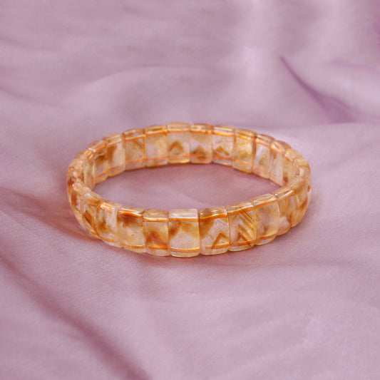 Natural Citrine Rectangle Stretch Bracelet 12x7mm | Handmade Yellow Citrine Gemstone Beaded Bracelet